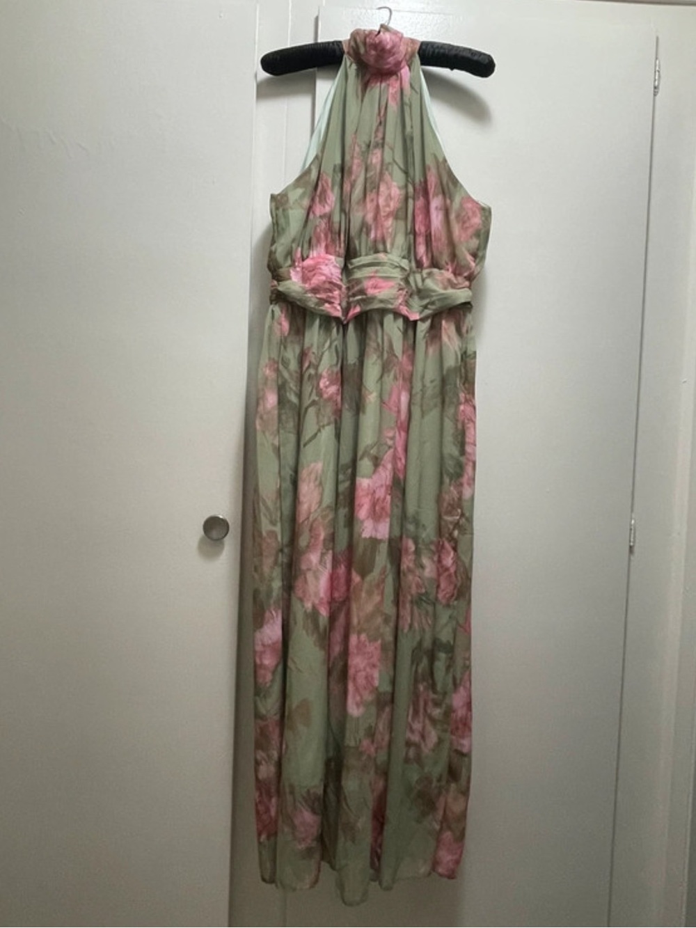 Floral Halter Maxi Dress in Sage and Pink